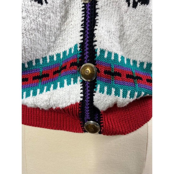 Vintage Felizzi Cardigan Sweater Size M Hand Loomed Southwest Aztec Buttons - Picture 4 of 16